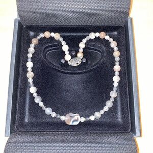 Agate, Moonstone, and Grey Quartz Beaded Necklace - Women’s Jewelry